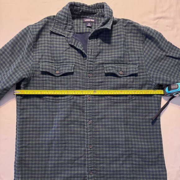 Lands' End Fleece Lined Overshirt Men's Medium Blue and Green Check - Picture 1 of 6